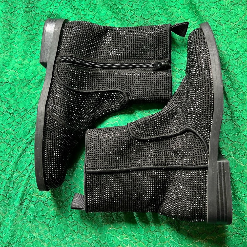 Zara Black Rhinestone Ankle Boots